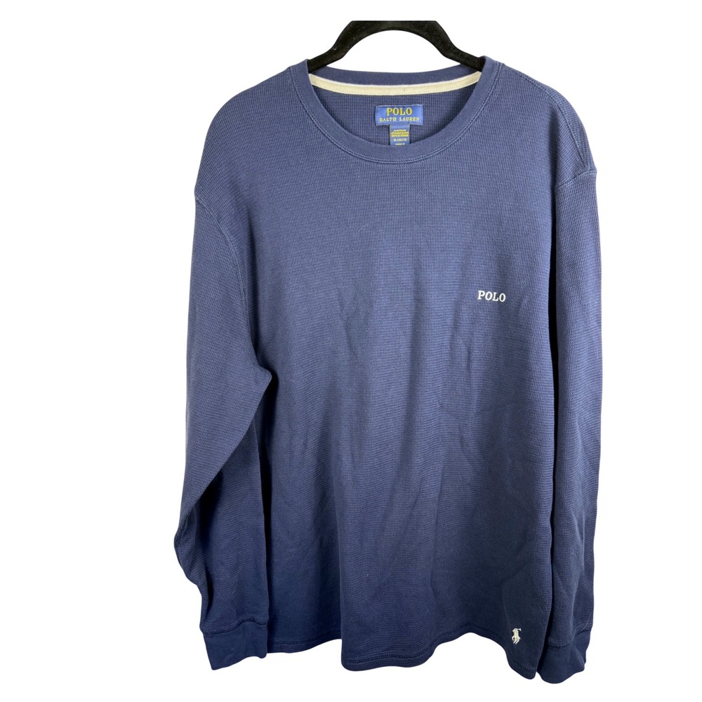 Polo Ralph Lauren Waffle Knit Sleepwear Shirt Mens XL Blue Long Sleeve Thermal